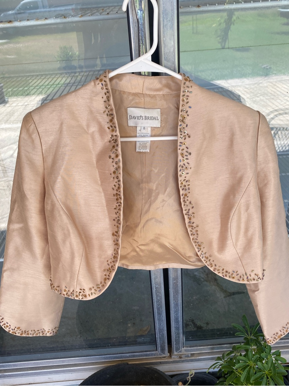 David's Bridal Champagne Satin Embellished Cropped Bolero